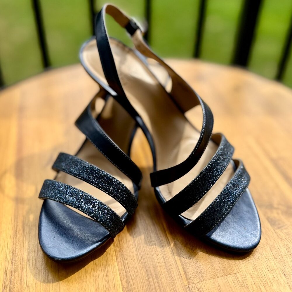 Naturalizer Open-Toe Sandals – Navy Glitter Straps, Dressy Party & Cocktail , Si